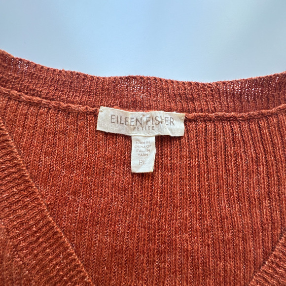 Eileen Fisher Petite Large Linen Henley Tank Rust Orange Sleeveless Ribbed Knit - Picture 3 of 11